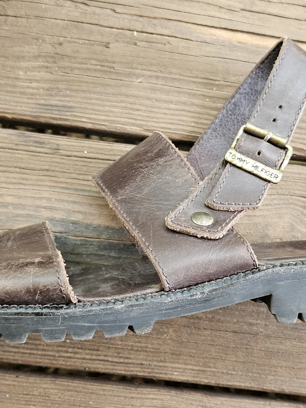 Tommy Hilfiger Men's Brown Leather Strap Vintage Sandals Size 11